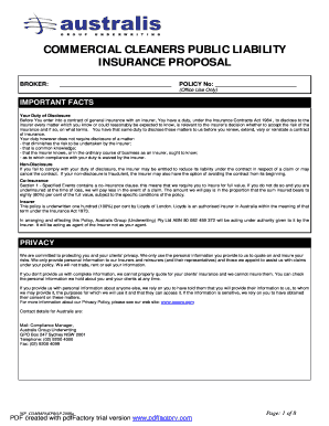 Commercial Cleaners Public Liability Insurance Proposal