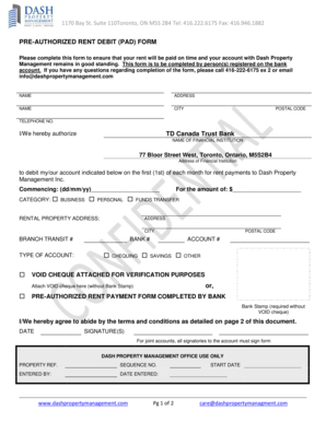Pre-Authorized Rent Debit Form