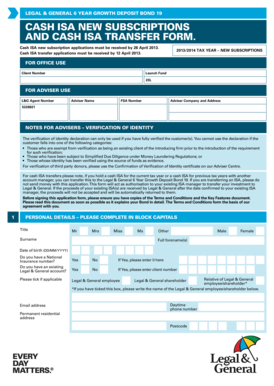 Legal & General 6 Year Growth Deposit Bond 19 Cash ISA Form