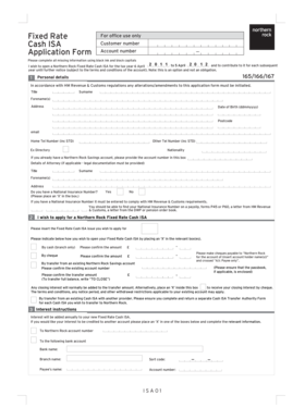 Northern Rock Fixed Rate Cash ISA Application Form
