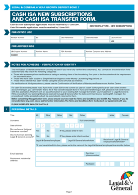 Legal & General 6 Year Growth Deposit Bond 7 Cash ISA Form