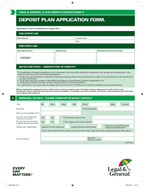 Legal & General 6 Year Growth Deposit Bond 21 Application Form