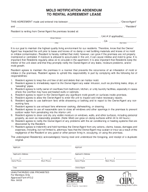 Mold notification addendum to rental agreement lease - Sburent.com