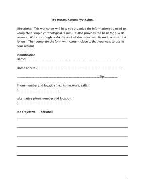 Instant Resume Worksheet