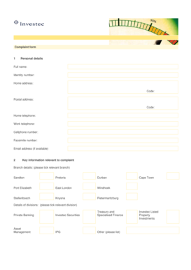 Investec Complaint Form