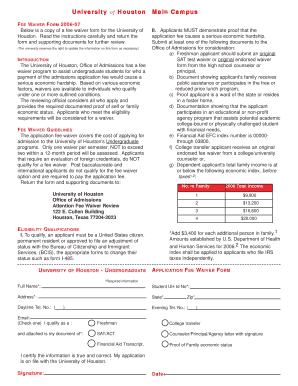 University of Houston Fee Waiver Form