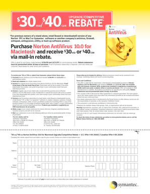 Norton AntiVirus 10.0 for Macintosh Rebate Form
