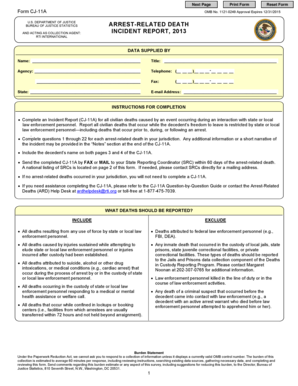 CJ-11A Arrest-Related Death Incident Report