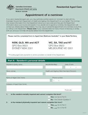 Residential Aged Care Nominee Appointment Form