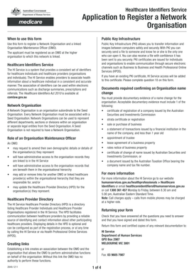 Healthcare Identifiers Service Network Organisation Registration Form