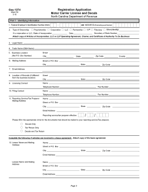 North Carolina IFTA Motor Carrier Application