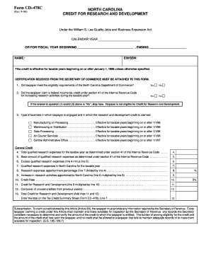 North Carolina Research and Development Credit Form CD-478C