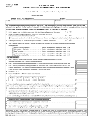 North Carolina Credit for Investing in Machinery and Equipment Form CD-478B