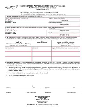 North Carolina Tax Information Authorization Form Gen-93
