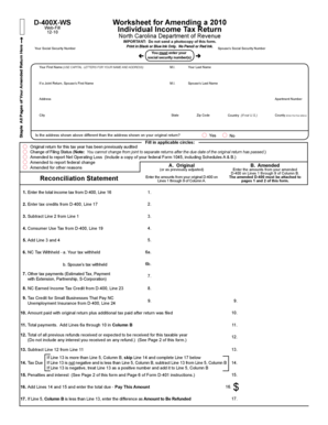 North Carolina D-400X-WS Amended Tax Form