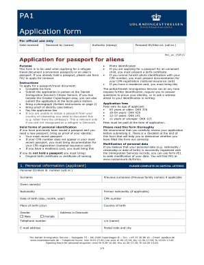 PA1 Application form For official use only Date received Received by (name) Authority (stamp) Personal ID/Alien id - nyidanmark