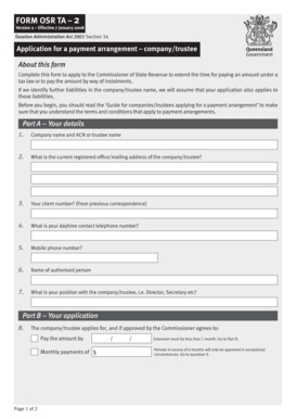 Queensland Payment Arrangement Application