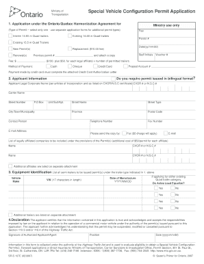 Ontario Special Vehicle Configuration Permit Application