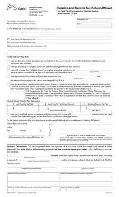 Ontario Land Transfer Tax Refund Affidavit - forms ssb gov on