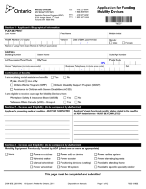 Ontario Assistive Devices Program Application
