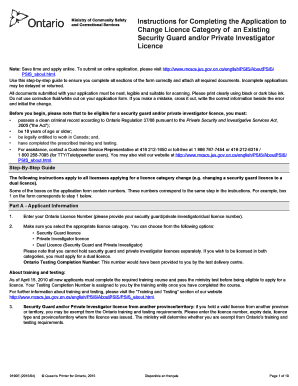Ontario Security Guard Licence Category Change Application