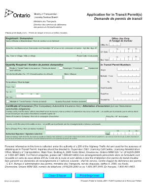 Ontario In Transit Permit Application