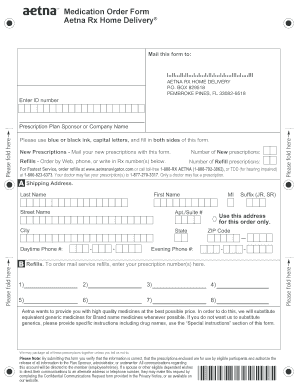 Aetna Rx Home Delivery Prescription Order Form