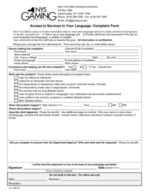 New York State Gaming Commission Complaint Form