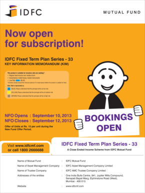 IDFC Fixed Term Plan Series 33 Subscription Form