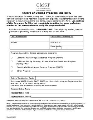 California Program Eligibility Denial Form