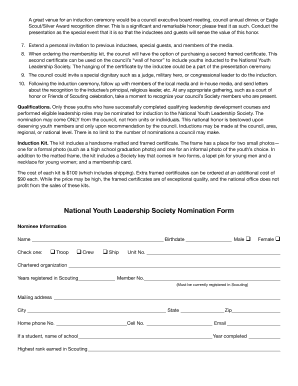 National Youth Leadership Society Nomination Form