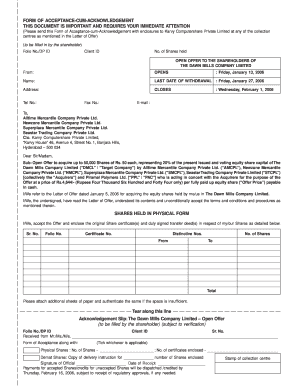 Shareholder Acceptance Form