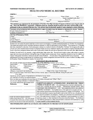 Boy Scouts of America Health and Medical Record