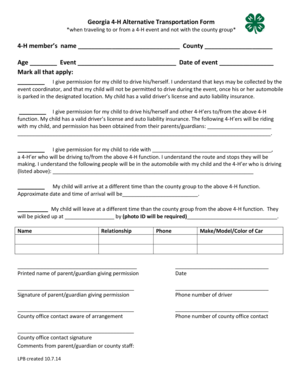 Georgia 4-H Alternative Transportation Form
