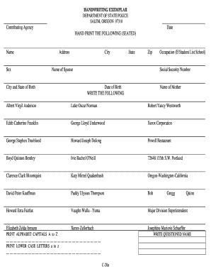 C-20a Handwriting Exemplar - State of Oregon