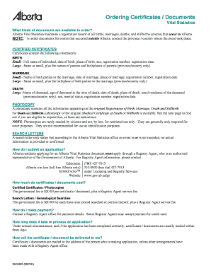 Alberta Vital Statistics Document Order Form