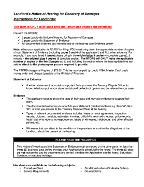 Landlord’s Notice of Hearing for Recovery of Damages