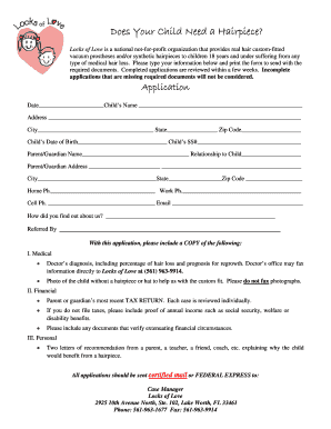Child Hairpiece Application Form