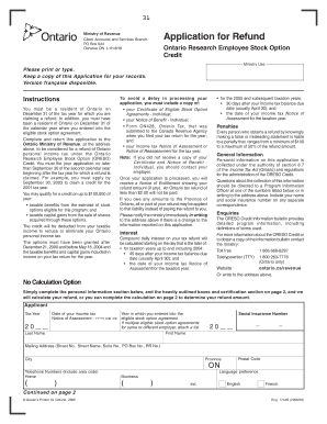 Ontario Research Employee Stock Option Credit Application