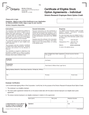 Ontario Certificate of Eligible Stock