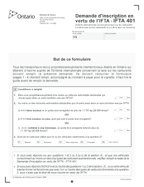 Demande d'inscription en vertu de l'IFTA