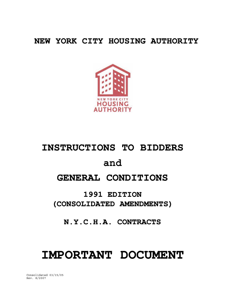 Instruction to Bidders-General Conditions 1991 Consolidate - nyc Preview on Page 1.