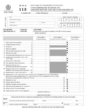 NYC Unincorporated Business Tax Amended Return