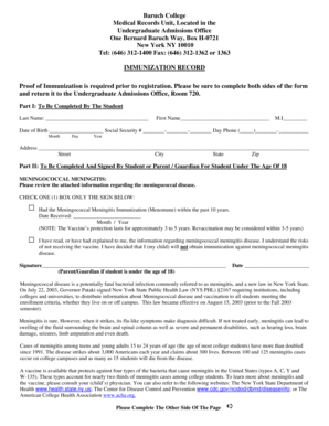 Baruch College Immunization Record Form