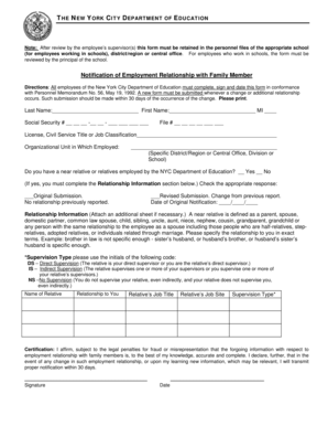 Notification of Employment Relationship with Family Member