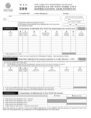 New York City Finance 399 Depreciation Adjustments