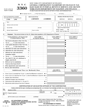 New York City General Corporation Tax Report of Change
