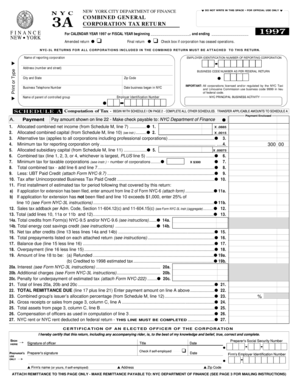 NYC-3A Combined General Corporation Tax Return