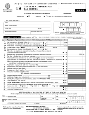 NYC General Corporation Tax Return Form NYC-4S