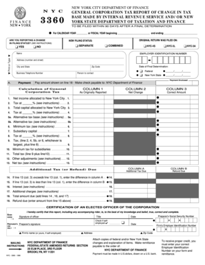 New York City General Corporation Tax Report of Change